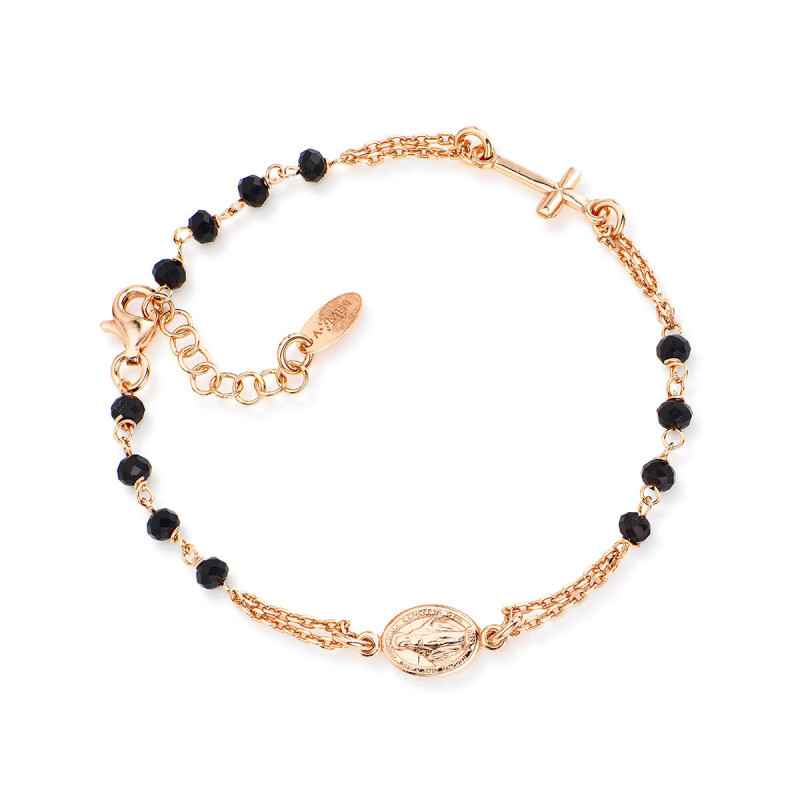BRACCIALE ROSARIO ROSATO CRISTALLI NERI DONNA AMEN BRACCIALE ROSARIO ROSATO CRISTALLI NERI DONNA AMEN