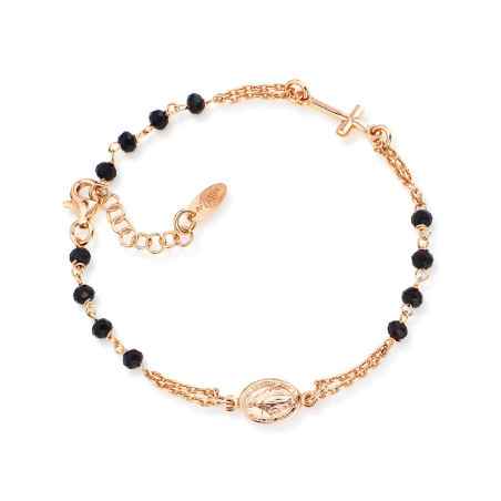BRACCIALE ROSARIO ROSATO CRISTALLI NERI DONNA AMEN  BRORN3 Amen