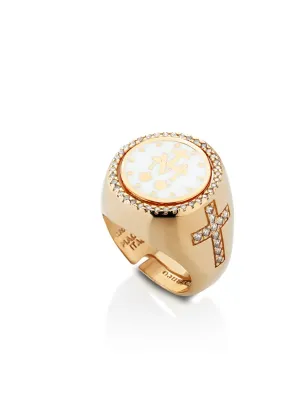 Anello sigillo in argento rosato zirconi bianchi Donna Mediterraneo 