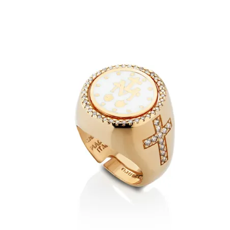 Anello sigillo in argento rosato zirconi bianchi Donna Mediterraneo 