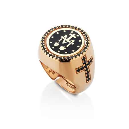 Anello Reverse tondo con zirconi neri Donna Mediterraneo 