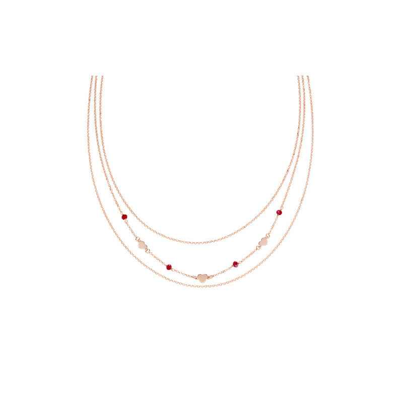 COLLANA MULTIFILO ROSE' CRISTALLI E CUORE DONNA AMEN 