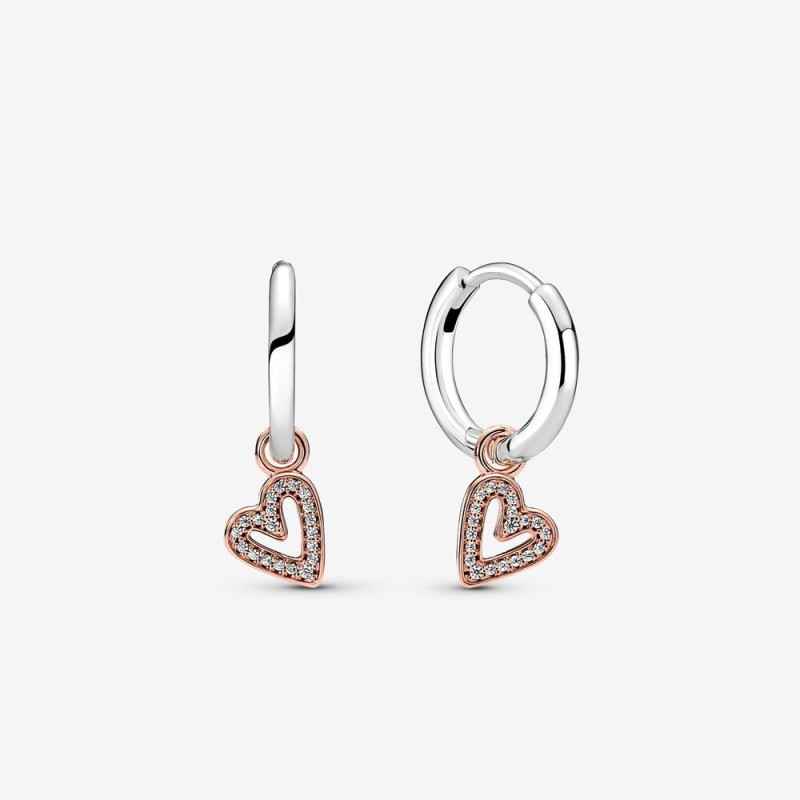 ORECCHINI CERCHI CUORE ASIMMETRICO DONNA PANDORA