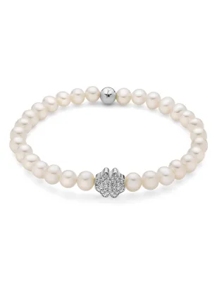 Bracciale di perle con quadrifoglio argento e zirconi Donna Miluna 