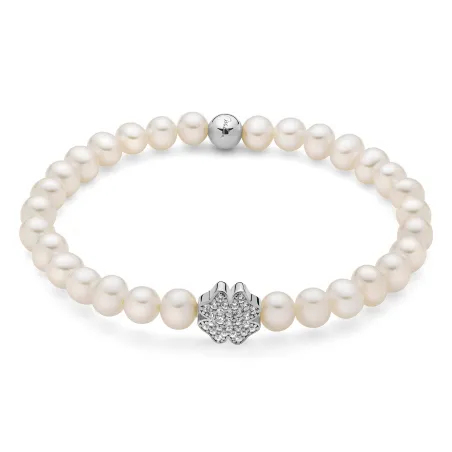 Bracciale di perle con quadrifoglio argento e zirconi Donna Miluna 