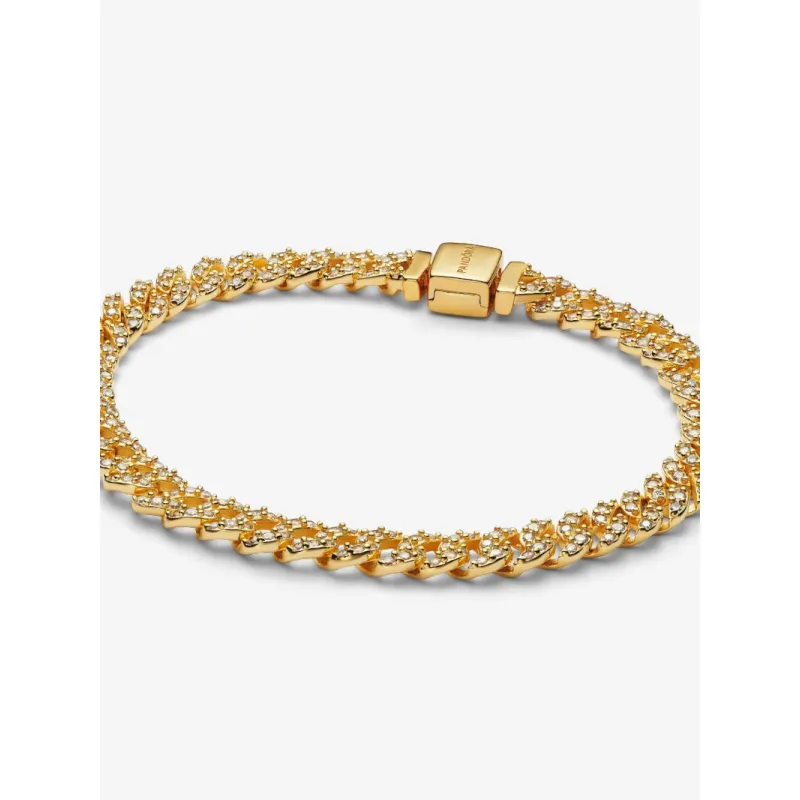 Bracciale dorato catena maglia cubana pavè Donna Pandora Bracciale dorato catena maglia cubana pavè Donna Pandora