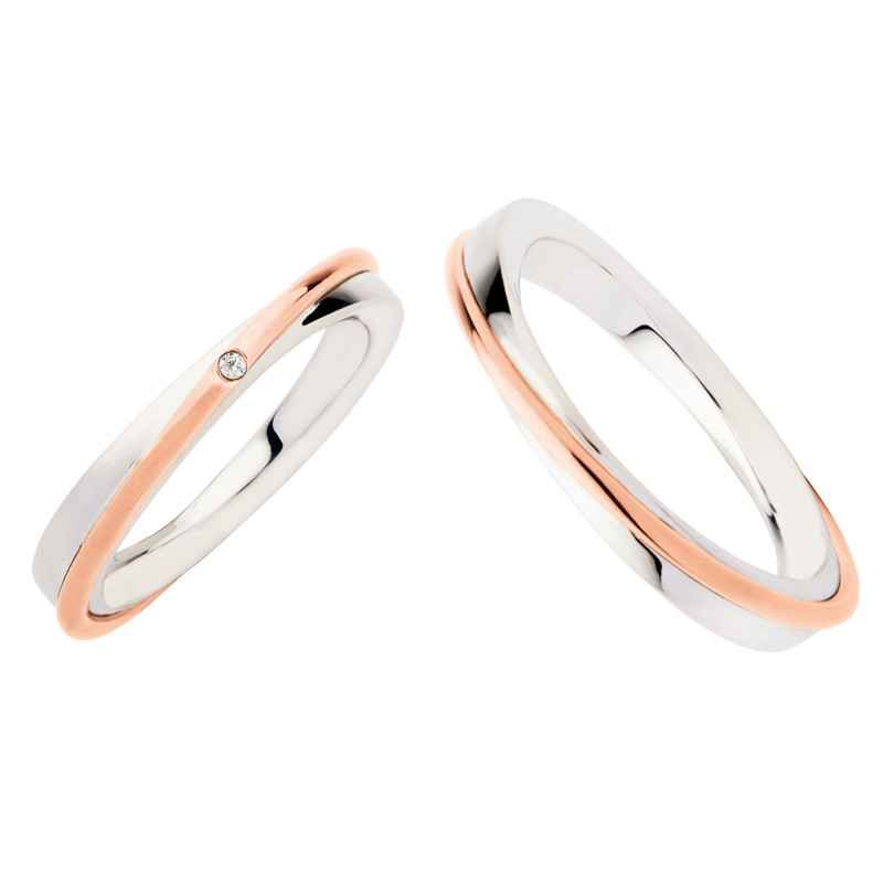 ANELLO FEDE ORO BIANCO E ROSA CON DIAMANTE 0.02 DONNA POLELLO ANELLO FEDE ORO BIANCO E ROSA CON DIAMANTE 0.02 DONNA POLELLO
