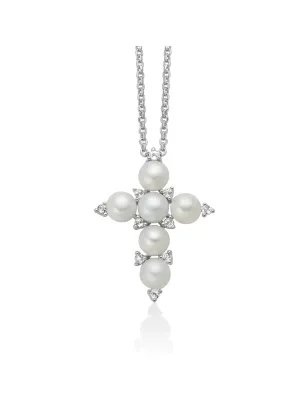 Collana Unica Bouquet Croce in argento perle e topazi Donna Miluna