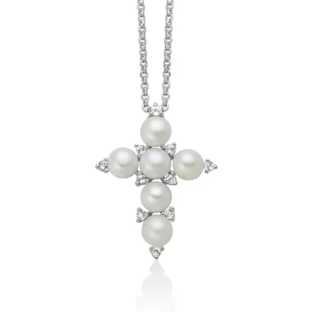 Collana Unica Bouquet Croce in argento perle e topazi Donna Miluna
