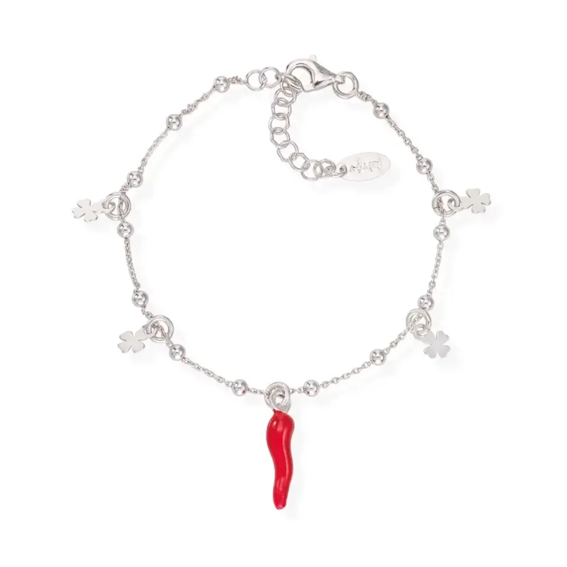 Bracciale Cornetto e Quadrifoglio Rodio DONNA Amen