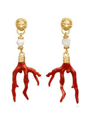 ORECCHINI DORATI LEONE E CORALLO DONNA GIOVANNI RASPINI  12023 Giovanni Raspini