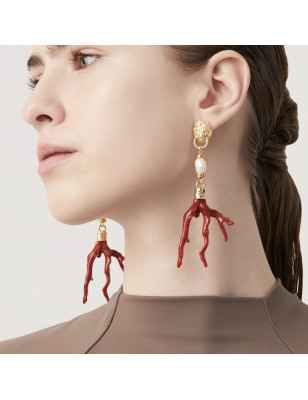 ORECCHINI DORATI LEONE E CORALLO DONNA GIOVANNI RASPINI  12023 Giovanni Raspini