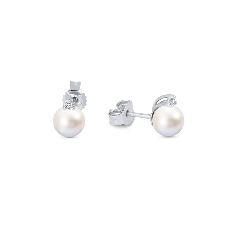 Orecchini in oro Perle Akoya 6-6,5mm Diamante Donna Demetra