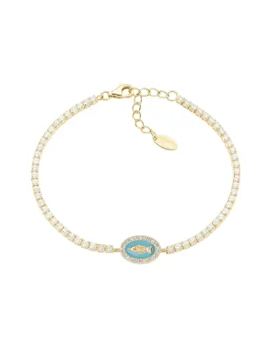 Bracciale dorato Tennis con Miracolosa e smalto verde mare Donna Amen