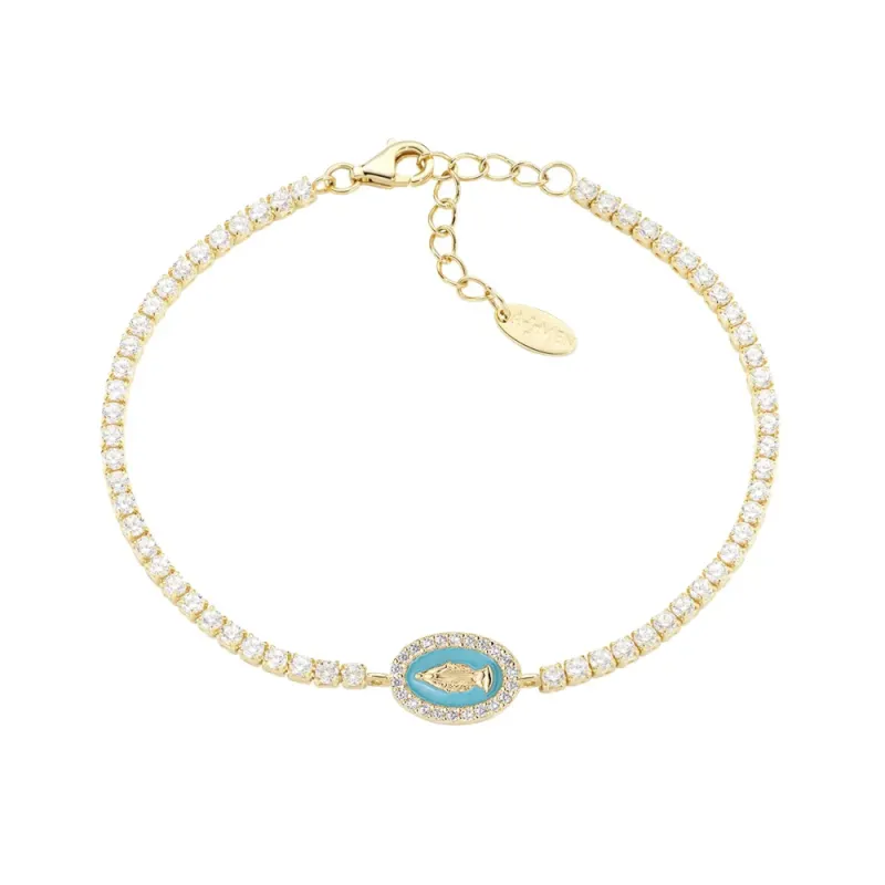 Bracciale dorato Tennis con Miracolosa e smalto verde mare Donna Amen Bracciale dorato Tennis con Miracolosa e smalto verde mare Donna Amen