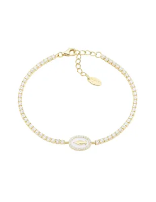 Bracciale dorato Tennis con Miracolosa e smalto bianco Donna Amen