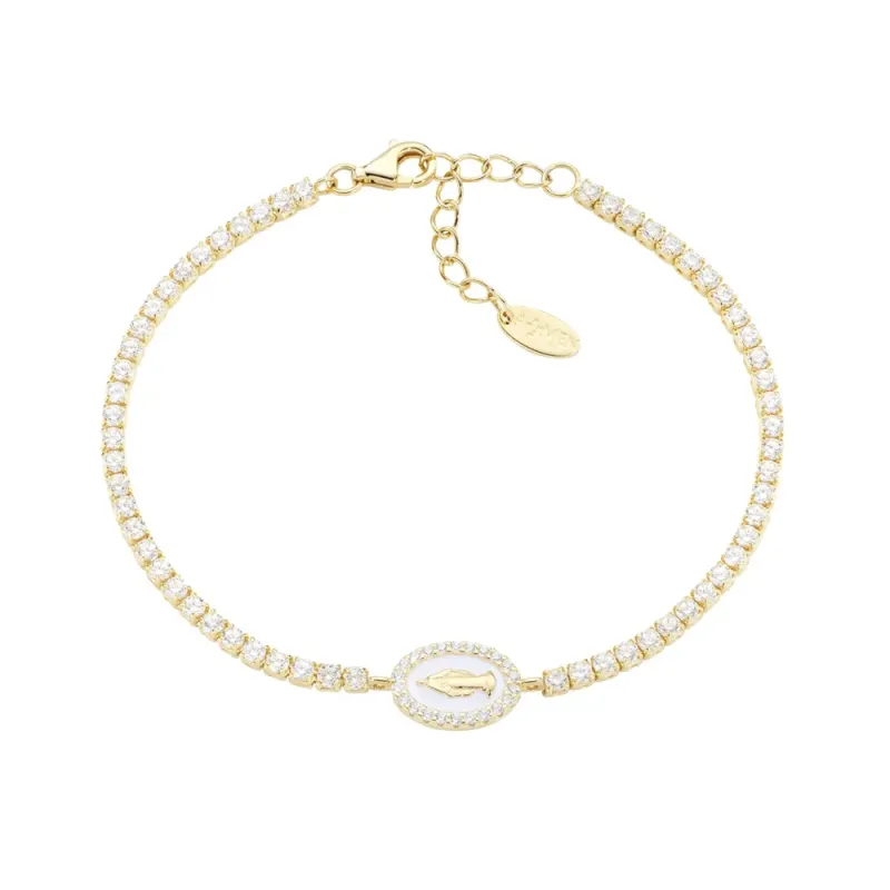 Bracciale dorato Tennis con Miracolosa e smalto bianco Donna Amen
