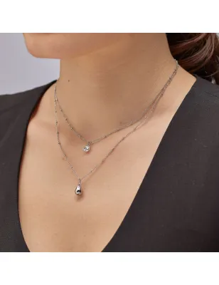 Collana doppio filo con pendente Goccia e cristallo Donna Brosway