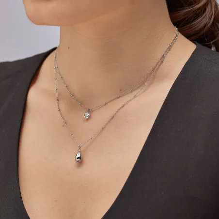 Collana doppio filo con pendente Goccia e cristallo Donna Brosway