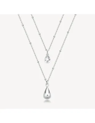 Collana doppio filo con pendente Goccia e cristallo Donna Brosway