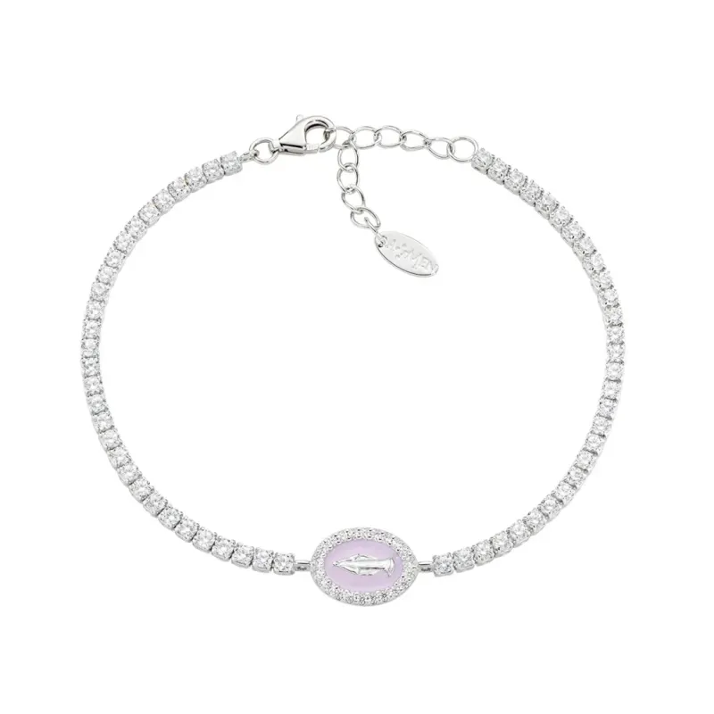 Bracciale Tennis con Miracolosa e smalto Rosa perla Donna Amen