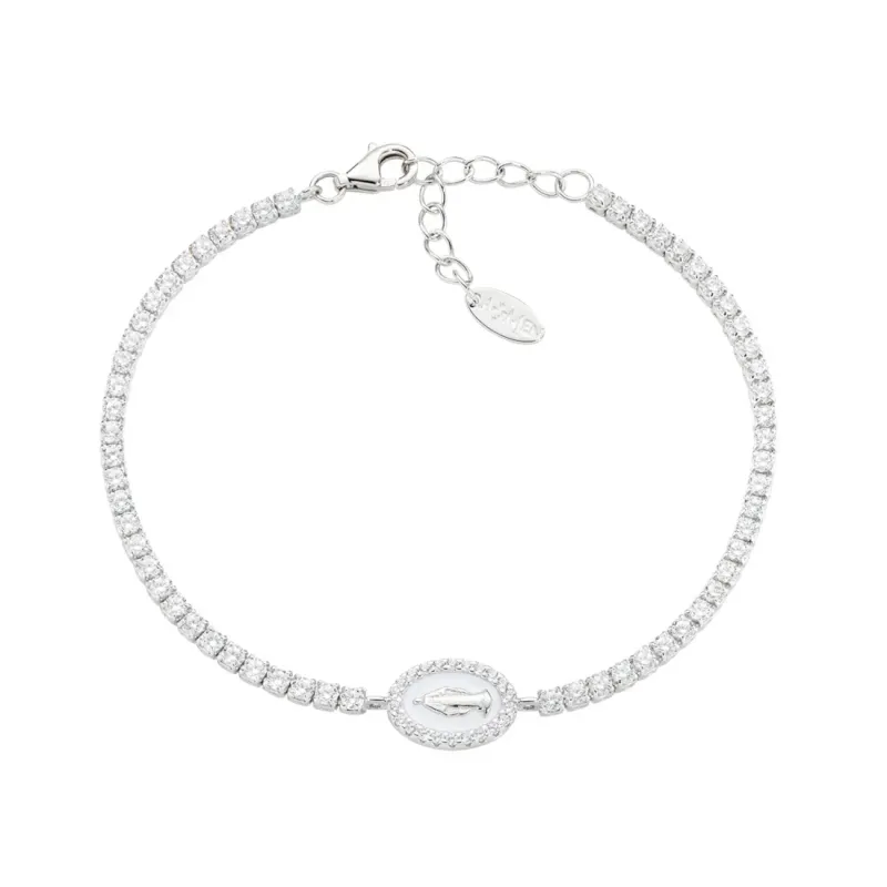 Bracciale Tennis con Miracolosa e smalto bianco perla Donna Amen
