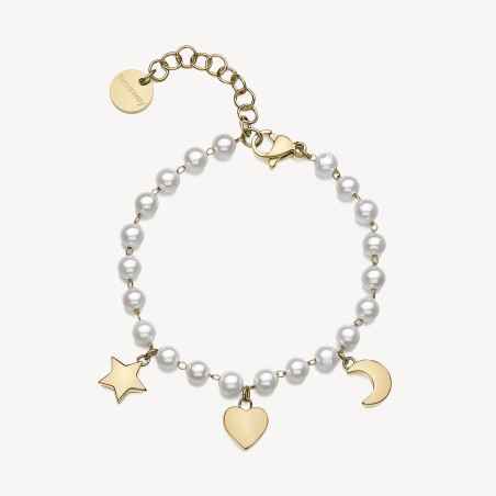 Bracciale Chant dorato con pendenti e perle Donna Brosway
