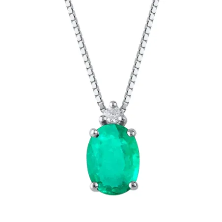 Collana oro bianco Smeraldo e Diamante Donna Demetra