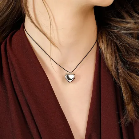 Collana Mio Cuore con cordino nero Donna Amen