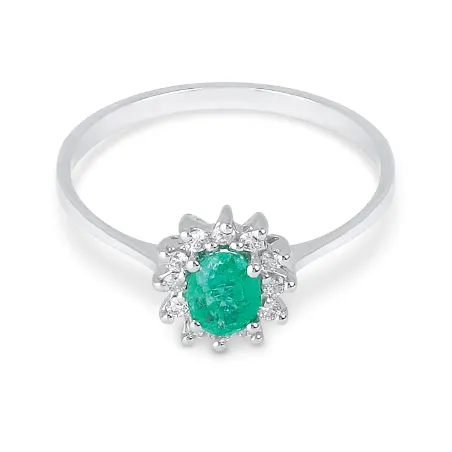 Anello oro bianco Smeraldo e Diamanti Donna Demetra