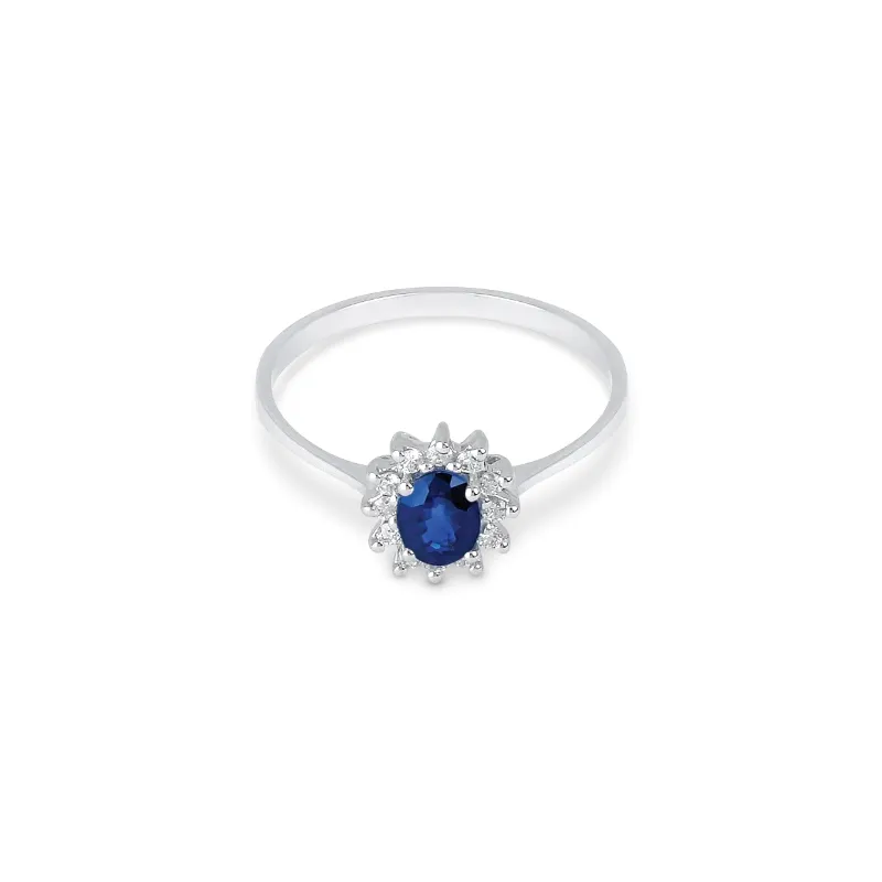 Anello oro bianco Zaffiro e Diamanti Donna Demetra