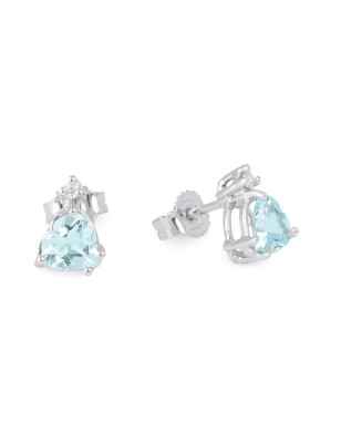 Orecchini oro bianco Cuore Acquamarina Diamante Donna Demetra