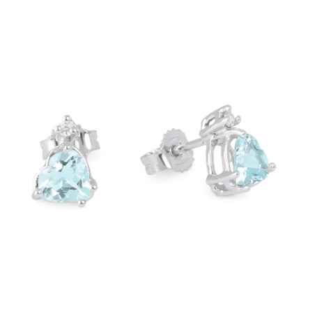 Orecchini oro bianco Cuore Acquamarina Diamante Donna Demetra