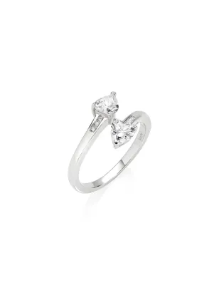 Anello contrarié con due cuori bianchi Donna Amen