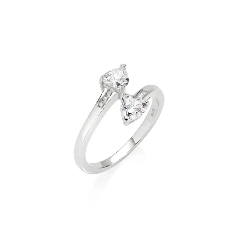 Anello contrarié con due cuori bianchi Donna Amen Anello contrarié con due cuori bianchi Donna Amen