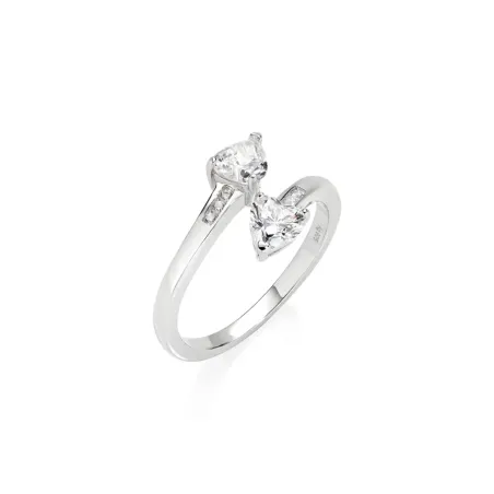 Anello contrarié con due cuori bianchi Donna Amen