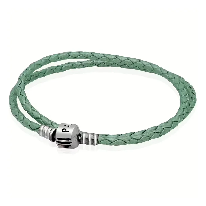 Bracciale doppio in pelle Shiny Light Green Donna Pandora Moments