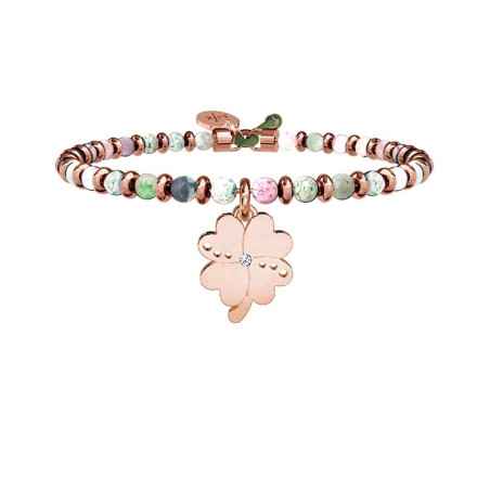 BRACCIALE SFERE AGATA E CIONDOLO QUADRIFOGLIO KIDULT