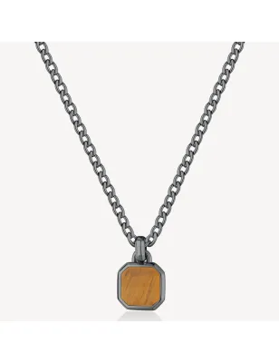 Collana catena grumetta Pvd Rutenio Occhio tigre Ink UOMO Brosway