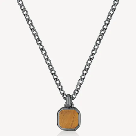 Collana catena grumetta Pvd Rutenio Occhio tigre Ink UOMO Brosway