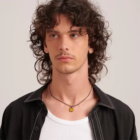Collana catena grumetta Pvd Rutenio Occhio tigre Ink UOMO Brosway