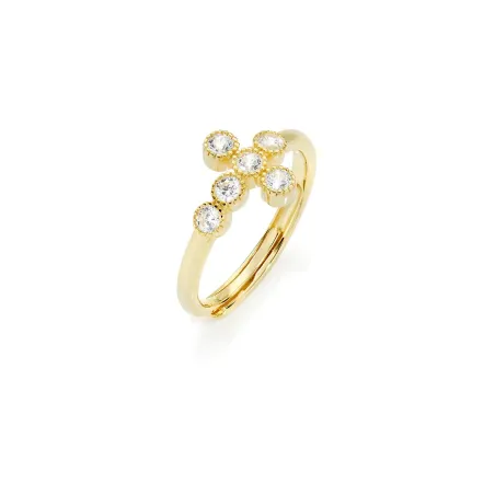 Anello dorato regolabile Croce con zirconi Donna Amen