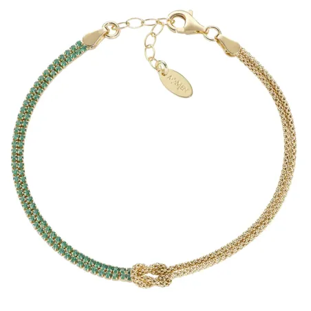 Bracciale Nodo d'Amore dorato con zirconi verdi Donna Amen