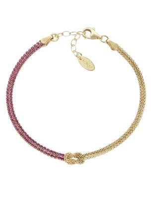 Bracciale Nodo d'Amore dorato con zirconi rossi Donna Amen