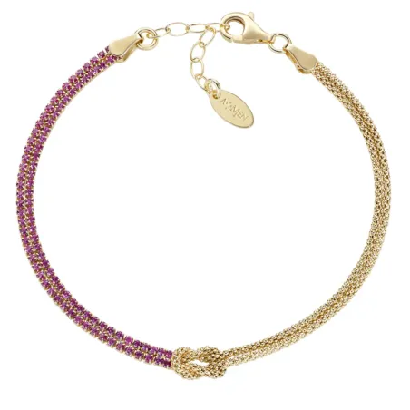 Bracciale Nodo d'Amore dorato con zirconi rossi Donna Amen