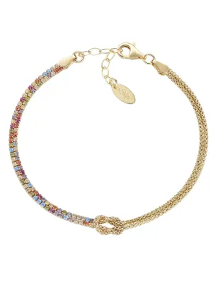 Bracciale Nodo d'Amore dorato con zirconi multicolor Donna Amen