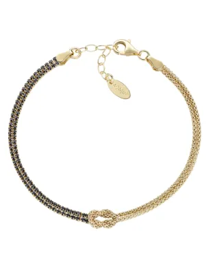 Bracciale Nodo d'Amore dorato con zirconi neri Donna Amen