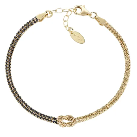 Bracciale Nodo d'Amore dorato con zirconi neri Donna Amen