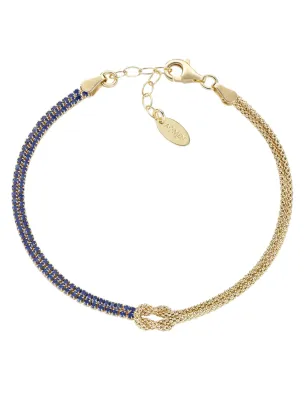 Bracciale Nodo d'Amore dorato con zirconi blu Donna Amen