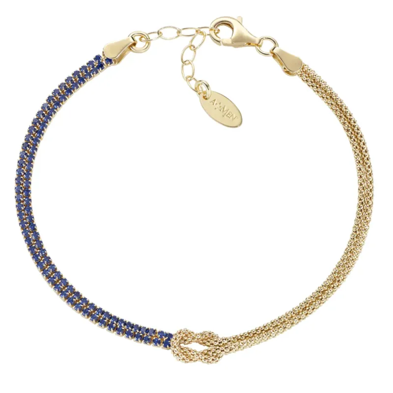 Bracciale Nodo d'Amore dorato con zirconi blu Donna Amen